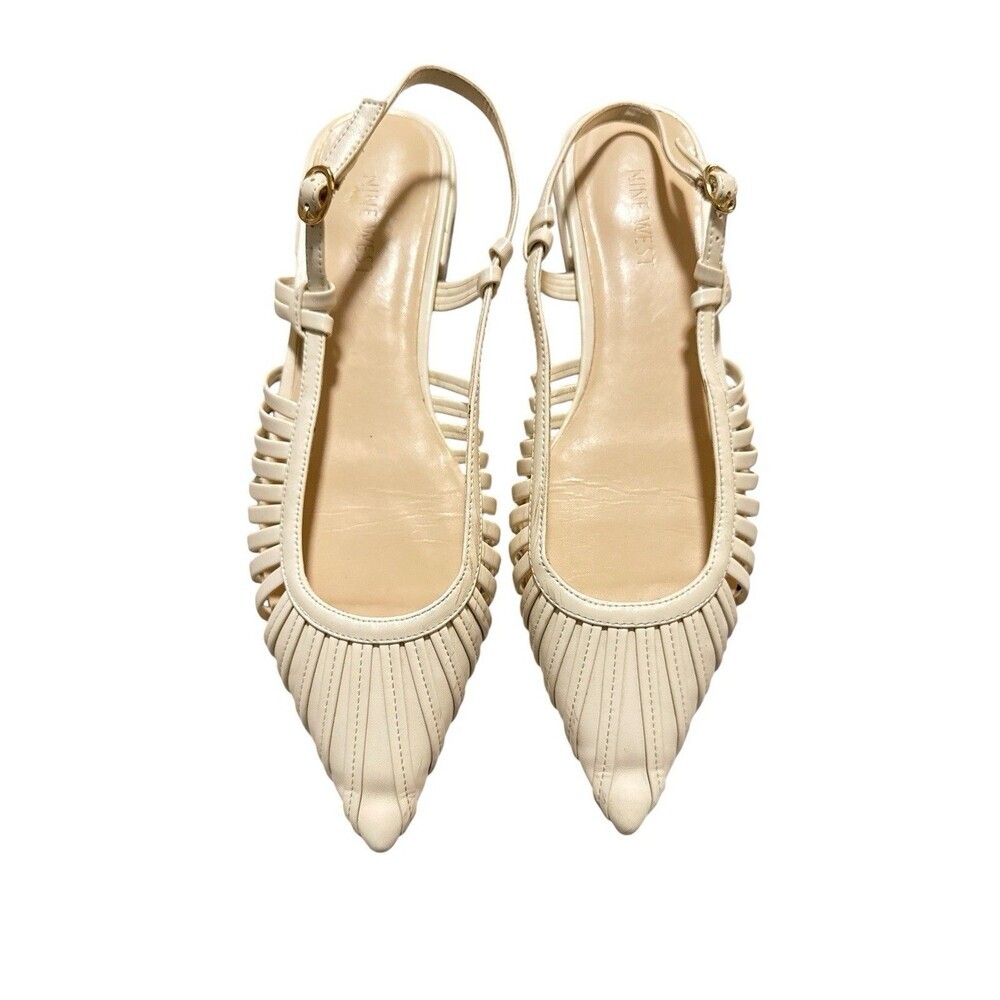 Nine West Duria Slingback Flats Ivory Woven Pointed Toe Strappy 9.5M Capsule